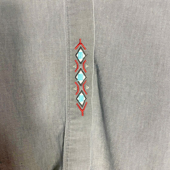 Vintage 90s Panhandle Slim Western Shirt Women Large Blue Aztec Embroidered Top - Picture 2 of 13